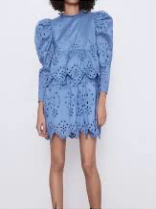 Zara Dresses & Skirts - Zara Light Blue embroidered Eyelet Midi Dress